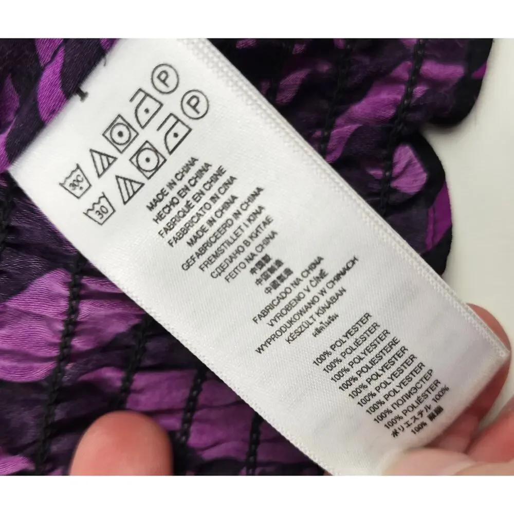 Michael kors M purple black geo roll tab sleeve chiffon elastic waist career top